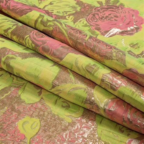 metallic roses jacquard fabric|Metallic Gold, Neon Yellow and Pink Rose Jacquard .